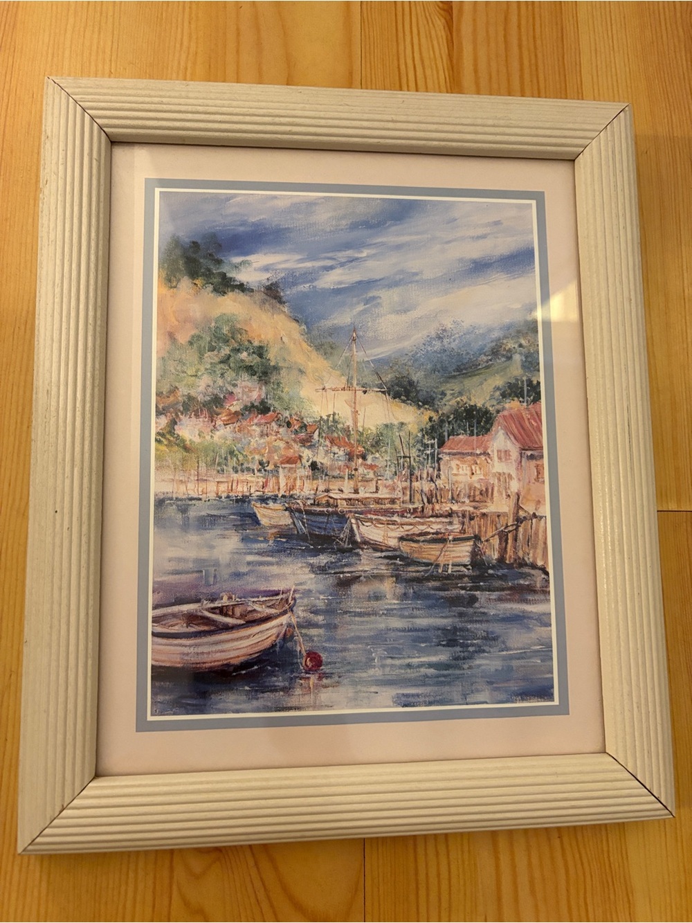 White Framed Coastal Harbor Print - Nautical Wall Art